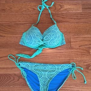 Teal Crochet Bikini Set